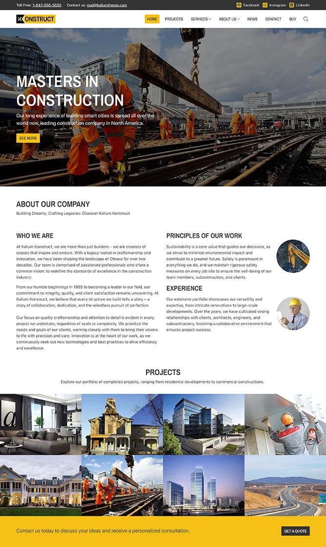 site construction elementor